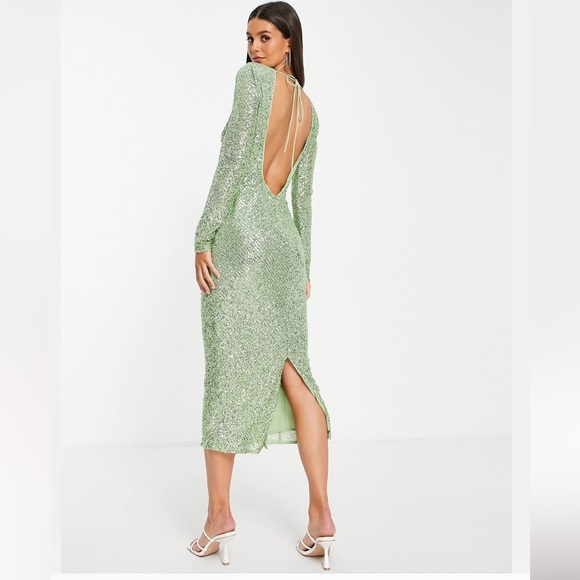ASOS DESIGN Tall embellished sequin pencil midi dress Green Size size US 12 - Picture 3 of 14